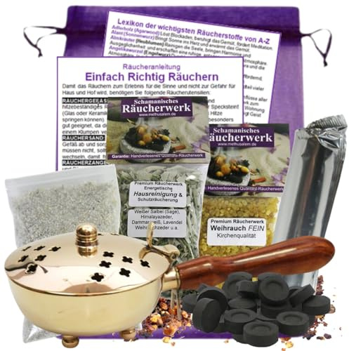 Räuchergefäß Weihrauchbrenner 8-TLG Räucherset Starter-Set Räucherpfanne Räucherzubehör, WEIHRAUCH, Räucherwerk Advent Weihnachten Rauhnächte, Räucherkohle, Anleitung, Täschchen 82000-3514