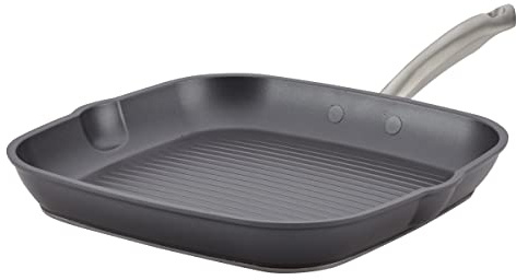 Anolon Accolade Forged Hard Anodized Nonstick Square Grill Pan/Griddle with Spouts, 11 Inch - Moonstone Gray