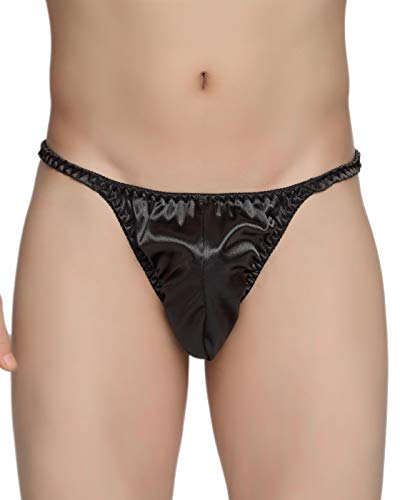 Satin Herren Tanga Bikini Slip Unterwäsche Höschen (Schwarz, S)