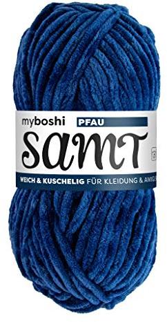 myboshi Samt Wolle zum Häkeln und Stricken, weiche Chenille Wolle im XXL-Knäuel, perfekt für Amigurumi und Kissen, 100% flauschige Polyester, 100g, Ll 100m Blau (Pfau), 1 Knäuel