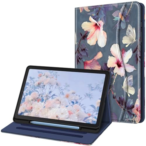 FINTIE Case for Samsung Galaxy Tab S6 Lite 10.4 Inch 2024/2022/ 2020 | with S Pen Holder, Multi-Angle Viewing Soft TPU Back Cover with Pocket, Auto Wake/Sleep, Z-Blooming Hibiscus