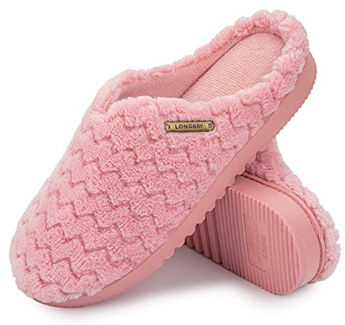 LongBay Women's Flannel Slippers Soft Memory Foam Slip on House Shoes Indoor Outdoor