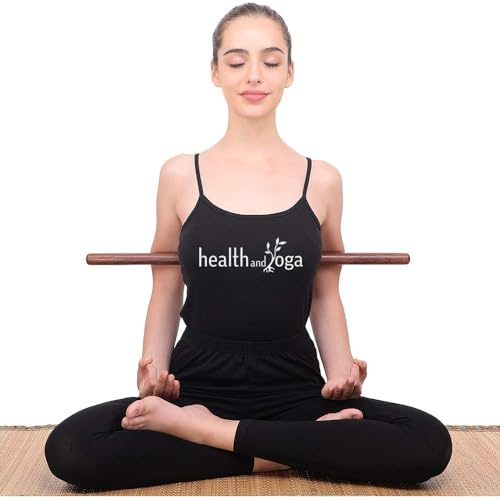 HealthAndYoga™ StretchNHeal Multi-Use Wooden Yoga Stick - Portable Posture Corrector Pole, Stretch and Mobility Stick,Physical Workout Exercise Dowel (Regular - 26)