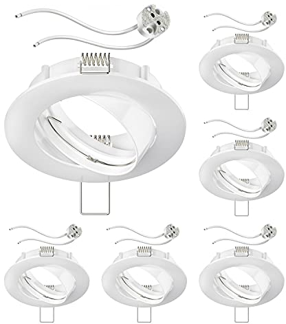 ledscom.de 6 cadres d'encastrement au plafond Circ Aluminium Cadre d'encastrement blanc orientable (LED/Halogène/MR16/50mm) incl. douille GU5.3