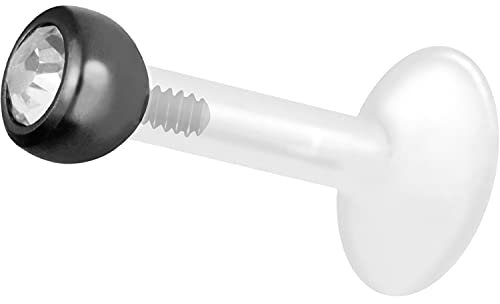 PIERCINGLINE PTFE Labret mit Gewinde TITAN AUFSATZ KRISTALL 3 mm Piercing Lippe Nase Ohr Schwarz 1,2 x 9 mm