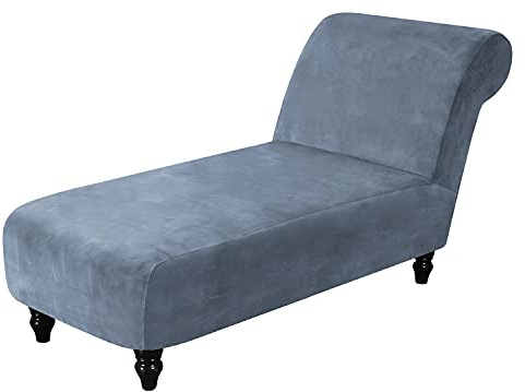 Samt-Bezug für Chaiselongue, Stretch, luxuriös, ohne Armlehnen, für Wohnzimmer, Schlafzimmer, Lounge (grau-blau)