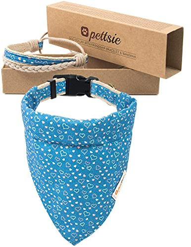Pettsie Hundehalsband mit Bandana & Freundschaftsarmband, S, Blau | Freundschaftsarmband inklusive, Verstellbare Größen S, M, L, Abnehmbares Bandana Tuch, Geschenkbox inklusive