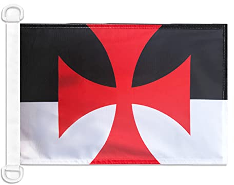 AZ FLAG - Drapeau Templiers Baussant - 45x30 cm - Pavillon Nautique Ordre Du Temple Beaucent Spécial Bateau Et Extérieur En Maille Bloquée Avec Anneaux Plastiques Intégrés - 30g