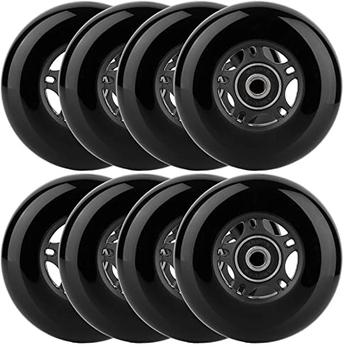 WHEELCOME Inline Skate Wheels Outdoor & Indoor Blade Roller Skate Wheels 85a Roller Hockey Wheels w/Bearings ABEC-9 for Scooter Luggage Repair, 64mm 70mm 72mm 76mm 80mm Dia, 8-Pack (Black, 80mm)
