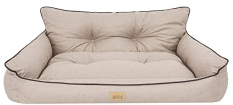 Bjird Hundebett - Hundekorb für kleine mittelgroße & große Hunde - Hundekissen - Hundesofa - EInfach zu reinigen - Joker Gesteppt - Größe: XL/XXL: 132 x 106 cm - Beige Kunstleinen