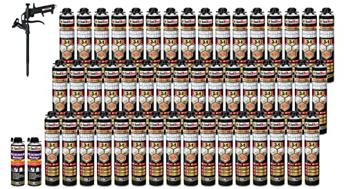 Isolbau Kit de mousse de maçonnerie - Pistolet à mousse téflon - 2 nettoyants PU - Mousse de montage - Mortier PU - 48 x 750 ml