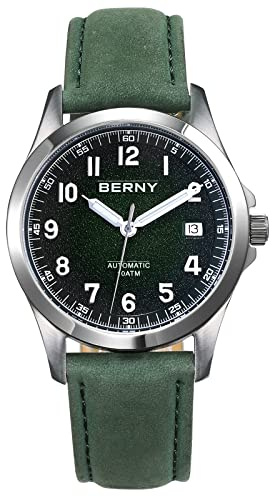 BERNY Automatikuhr Für Herren Mechanisches Armbandband Lederband Leuchtend Wasserdicht 10ATM Saphirglas Kratzfest Herrenuhr