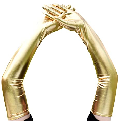1 Paar Damen Langer Handschuh,Lackleder Handschuhe,Glänzende Fingerhandschuhe für Cosplay Oper Tanz Abend Party Kostüm