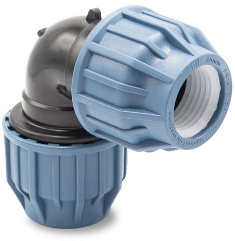 Baumaxxe PP Kupplung 90° Winkel 40 mm Klemmverbinder - bm311 | Mit 2 Anschlüssen, Klemmverschraubung, Klebe- Flexschlauchverbinder, Pool-Zubehör, Garten-Bewässerung, Druckleitung