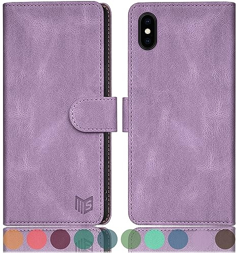SUANPOT Etui Coque pour iPhone X/XS 5.8 [RFID Blocage] [Magnétique Protection] Fentes pour Cartes Protection Etui Housse Premium en Cuir PU pour Apple X/XS Portefeuille Lilas Violet