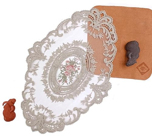 4 Stück Spitze Gestickte Tischläufer,Handarbeit Geklöppelt Spitze Tischläufer Untersetzer Häkeln Tischläufer Spitzendeckchen Platzdeckchen für Küche,Esszimmer,Tee, Party, Dekoration- 42*28CM,grau