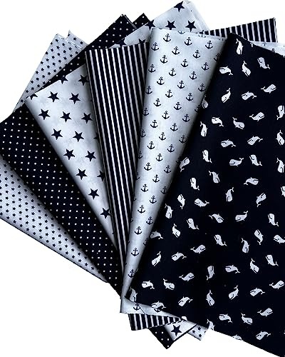 Stoffpaket Patchwork Baumwollstoffe 12 x (25x35cm) (Navy Blau Weiß)