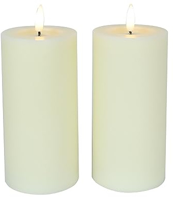 LUCOZA 2er Set Flackernde Flammenlose LED Kerzen mit Timer und Fernbedienung für Innen, 15 cm Batteriebetriebene LED Echtwachskerzen, Realistische Stumpenkerze mit 3D-Dochtlich, Creme