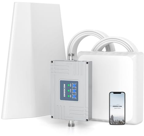 ORBOCOM Amplificador Señal Movil 4G 3G Banda 1/3/8 para Orange Vodafone Yoigo etc. Amplificador de Cobertura Movil Soporte Uso de Múltiples Dispositivos Mejorar Cobertura Movil en Casa/Zonas Rurales