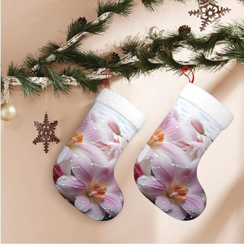 Weicher Weihnachtsstrumpf rosa und weiß Blumendruck Weihnachtsbaum Dekor Strümpfe Personalisierte Weihnachtsstrümpfe für Familie Weihnachten Urlaub Jahreszeit Dekor Kamin Hängende Weihnachtsfeier