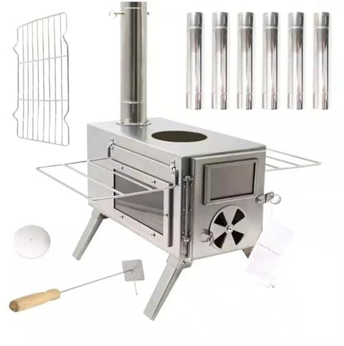 SUYUDD Campingkocher, Mini-Zelt, Holzofen, tragbarer Edelstahlkocher, Rucksack-Holzofen für Picknick, Grillen, Campen, Wandern, mit Grillrost und Tragetasche