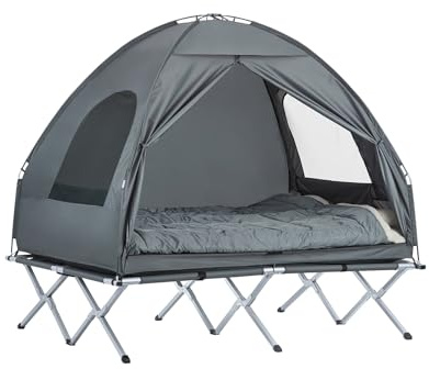 SoBuy Campingtält 2 manna Campingsäng med tält Tältsäng med sovsäck luftmadrass och tillbehör grå OGS32-L-HG