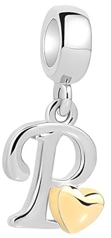 Symretie Damen A-Z Buchstaben Charm Anhänger Initial Beads Charms mit Gelbem Herz Kompatibel mit Europäischen Armbänder und Halskette
