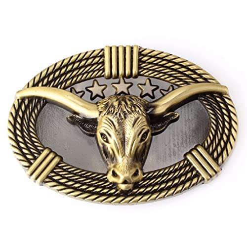 Stier-Gürtelschnalle für Männer, Longhorn Stier Gürtelschnalle, Stier Oval Gürtelschnalle, Stierkopf-Gürtelschnalle, Western-Cowboy-Gürtelschnalle, Punk Rock Gürtelschnalle (Bronze)