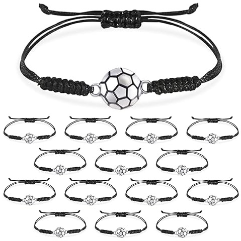 PXBSNB 15 st fotbollsarmband för barn, justerbart flätat armband för barn, sporttillbehör för barn, flickor, fotboll, fest, festfavoriter gåva