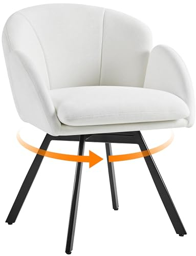 Yaheetech Swivel Tub Chair, Flower Shape Chenille Armchair, Cute Vanity Chair with Removable Seat Cushion for Living Room/Bedroom/Makeup, White