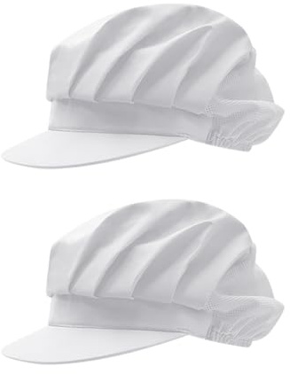 FSSTUD Kochmützen aus halbem Netzstoff, verstellbare Kochmützen, Beanies, atmungsaktiv, Bäcker-Haarabdeckungen, Küche, Gastronomie, Haarnetze, mit Krempe, für Arbeiter, Reiniger, Weiß, 2 Stück