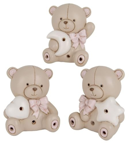 Generico 1 PZ TEO Orso Orsetto in Resina Rosa con Luce LED 8 cm BOMBONIERA