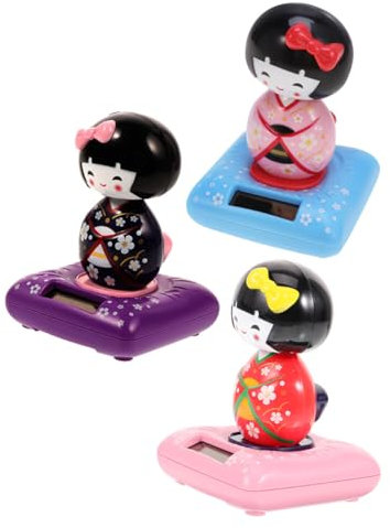 UPKOCH 3stücke Kimono Wackelkopf Figuren Für Auto Und Zuhause Sonnenenergie Kopf Schütteln Dekoration Niedliche Japanische Puppen
