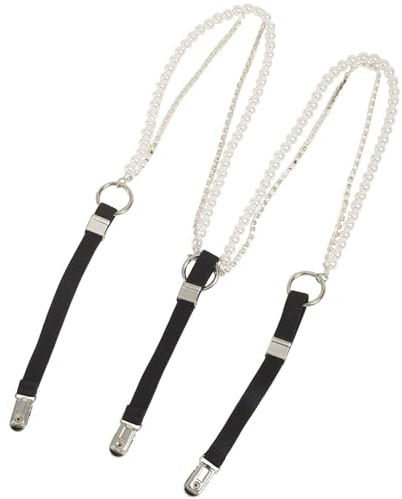 Schwarze Hosenträger für Damen 15, 8–25, 6 Zoll verstellbare Perlen-Hosenträger aus Kunststoff mit Y-förmiger Rückseite und Strasssteinen Perlen-Körperkette als Geschenk für Frauen und Mädchen