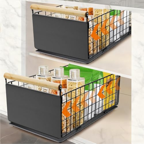 AirOpen Cassetto Estraibile Cucina, Cestelli Estraibili per Cucina in Acciaio al Carbonio di alta Qualità, Cassetto Telescopico ultra Silenzioso, 40 cm x 23 cm x 20 cm Grigio,2er-Pack