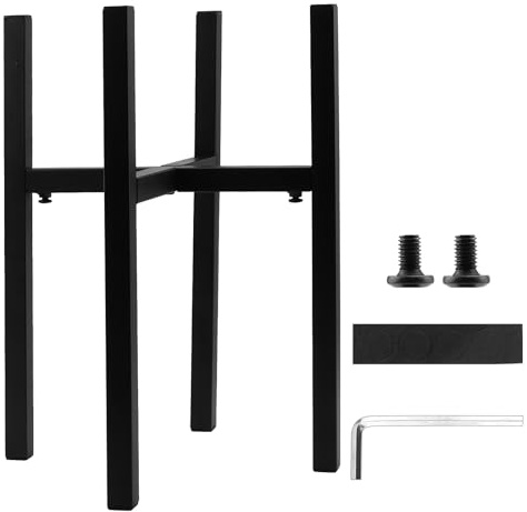 HEIYUET Soporte Ajustable para Plantas de Metal Negro 24-38 cm, Taburete para Macetas Interior y Exterior, Alto 38 cm, Estante para Flores