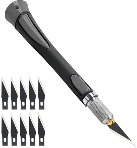 Dryxog 11 Pezzi Bisturi, Bisturi Chirurgico, Coltelli di Precisione, Modellismo di Gomma Antiscivolo Coltelli per ArteSculture, Coltello da Intaglio Artistici per Scultura Mestiere Fai da Te (Grigio)