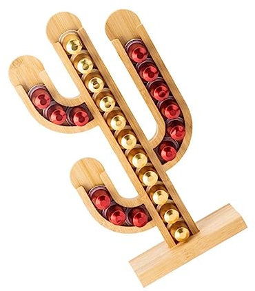 Mikinona 1pezzi Cialde Da Caffè in Bambù Forma Di Cactus Organizer Per Capsule Da Cucina o Bar Design Decorativo Base e Telaio Rimovibili Per Mantenere Ordine