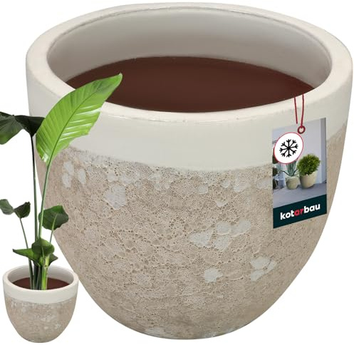KOTARBAU® Blomkruka höjd 31 cm ⌀ 37 cm blomkruka vit keramisk planteringskruka frostsäker överkrukor för utomhusbruk blomkruka utomhus och inomhus, planteringskruka inomhus utomhus