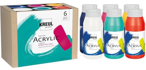 KREUL 17799 - Triton Acrylic Liquid Set Modern Mix Colors 6 x 750 ml, Hochwertige Künstler-Acrylfarben in Studienqualität mit leicht fließendem Charakter, zum Mischen geeignet
