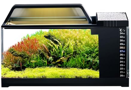 Kit De Acuario | Pecera con Filtro Y Luz Integrados,Acuario Inteligente Compacto con Bomba Silenciosa y Monitor de Temperatura para Bettas, Guppys, Camarones y