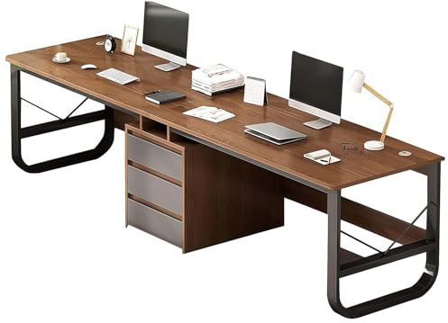 GAOCUNBING Escritorio para computadora, mesa de escritura de madera, escritorio de oficina doble moderno, escritorio de estación de trabajo doble con cajones, escritorio de computadora extra largo