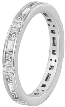 Tolldek Alliances géométriques en or blanc 750 18 carats avec moissanite, solitaire en or véritable, taille 47 à 65, Or blanc 14 carats (585), Moissanite