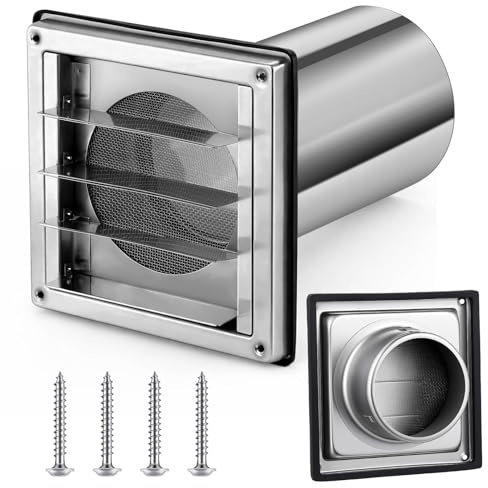 Glooglitter 4 Inch Wall Vent Cover Stainless Steel Outside Dryer Vent Covers, Built-in Mesh, with 8-inch Removable Extension Tube and 4 Screws, for Home Exhaust Duct Kit