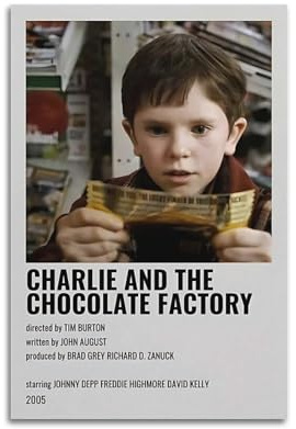 YUQLAGA Poster du film Charlie et la chocolaterie – Affiche du film The Fantasy Adventure – Décoration murale pour salon, chambre à coucher, salle de jeux, bureau - 50 x 75 cm