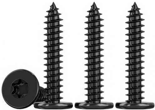 Drenky Vis a Bois en Inox Noir M5x30mm Mince Autotaraudeuses à Tête Plate M5 Vis à Bois, EntièRement Fileté, 50 Pièces