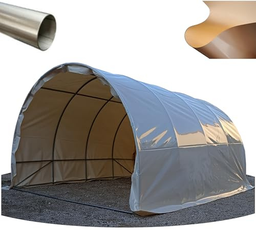 Tunnel box deposito magazzino carport auto riparo ad arco in acciaio con telo PVC professionale (Avorio, 4x8m)