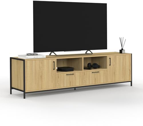 IDMarket - Meuble TV 180 cm Detroit 2 Portes 2 tiroirs Design Industriel