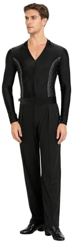 Nyeemya Trajes De Baile Latino para Hombres Traje De Dos Piezas Fiesta Patinaje Artístico Bufanda Negro 3XL