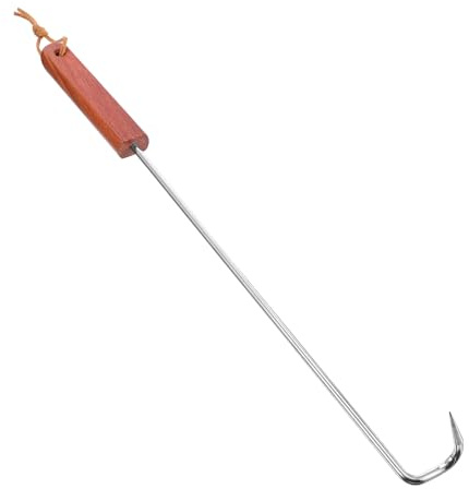 TOYANDONA Forchetta per Carne in Acciaio Inox Manico in Legno Ergonomico Gancio per Girare Carne al Barbecue Utensile Lungo per Cucina all’Aperto Resistente al Calore